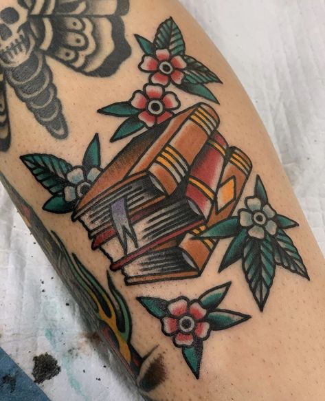 Teacher Tattoos, Teacup Tattoo, Bookish Tattoos, Traditional Tattoo Inspiration, Traditional Style Tattoo, Traditional Tattoo Sleeve, Traditional Tattoo Art, Book Tattoo, Book Stack