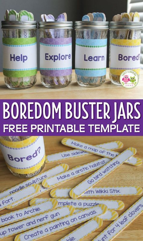 Make a set of boredom buster jars with the free editable template. Keep kids busy by providing them with lots of summer vacation activities and spring break activities ideas. Use the printable to make custom activity sticks and container labels. Use for classroom activities too. Make name jars, brain break jars, circle time song and activity jars, early finisher activity jars et. Great for preschool, pre-k, and kindergarten. Spring Break Activities, Activity Jar, Summer Holiday Activities, Summer Vacation Activities, Container Labels, Keep Kids Busy, Summer Schedule, Summer Fun For Kids, Activities Ideas