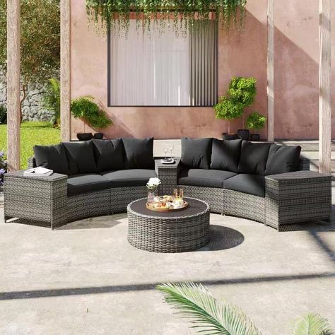 LTGB Rattan Garden Furniture Set, 2022 New Fan-shaped Rattan Sofa with Round Coffee Table Garden Furniture Set and Grey Anti-UV Cushions Removable Covers【UK Fast Shippment】 : Amazon.co.uk: Garden & Outdoors Garden Corner, Table Garden, Dining Sofa, Rattan Furniture Set, Patio Sofa Set, Rattan Dining, Uk Garden, Corner Storage, Rattan Garden Furniture