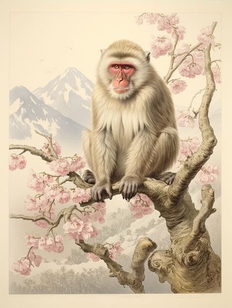 Japanese Macaque Art, Macaque Drawing, Japanese Macaque, Peacocks, A Style, Poster Board, Bird Art, Travel Poster, Travel Posters