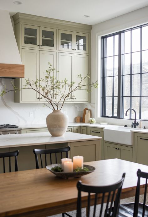 Green Kitchen Cabinets: 21+ Ideas We're Envious Of in 2025 Green Neutral Kitchen, Light Sage Cabinets Kitchen, Green And Taupe Kitchen, Green Kitchen White Cabinets, Light Green Cabinets Kitchen, Sage Cabinets Kitchen, Kitchen Green Cabinets, Green Cabinets Kitchen, Green Kitchen Inspiration