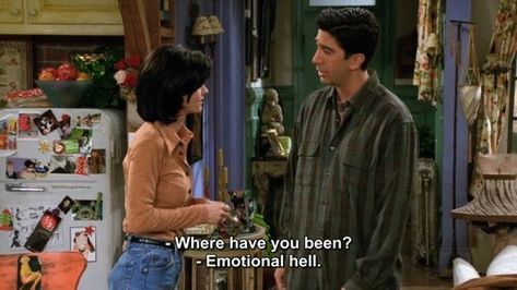 emotional hell Friends Quotes Tv Show, Friends Tv Show Quotes, Ross Geller, Joey Tribbiani, Tom Selleck, Friends Moments, Phoebe Buffay, Chandler Bing, Friend Memes