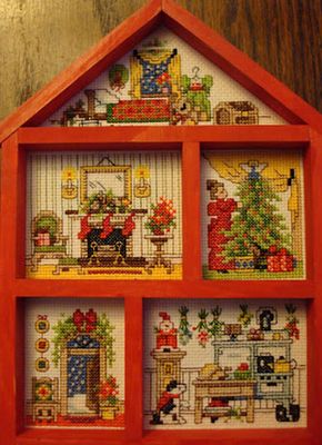 Stitch Doll, Christmas Shadow Boxes, Cross Stitch House, Cute Cross Stitch, Cross Stitch Samplers, Cross Stitch Patterns Christmas, Cross Stitch Patterns Free, Christmas Embroidery, Christmas Cross