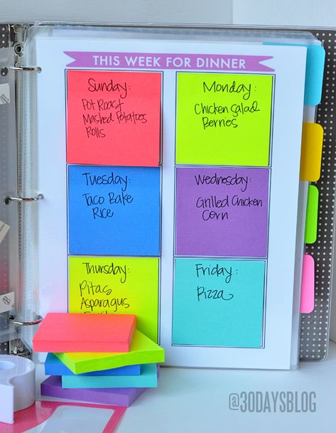 THIS WEEK FOR DINNER - Meal Planning Grids Notes Project, Family Binder, To Do Planner, Post It Note, Menu Planners, Binder Organization, Menu Planning, Organize Your Life, Planner Organization