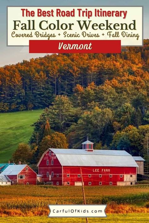 Take a Fall Color Road Trip through Vermont along the fabled Green Mountains Byway, a scenic route packed with farmstands, covered bridges, general stores and more. Find your favorite Made in Vermon products like cheese and cider and end the day at a Biergarten. Best Fall Color Road Trip through Vermont | Where to go in Vermont for a color weekend | Best scenic drives in Vermont #Vermont #LeafPeeping #FallColor England Bucket List, Places Pictures, England Road Trip, East Coast Usa, Touring Caravan, New England Road Trip, New England States, New England Travel, New England Fall