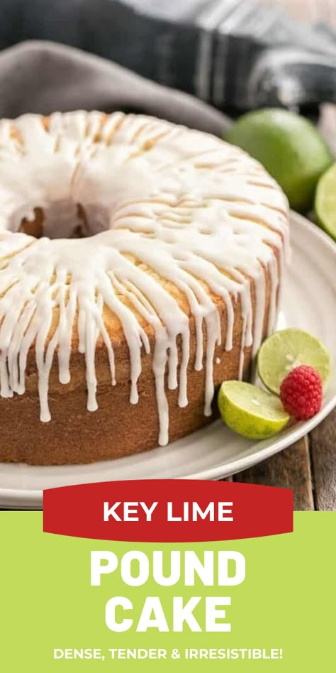 Key Lime Pound Cake - dense, fine crumb cake with a sweet-tart citrusy drizzle #dessert #cake #easyrecipe #lime #keylime #citrus #tropical #StPatricksDay #poundcake #thatskinnychickcanbake