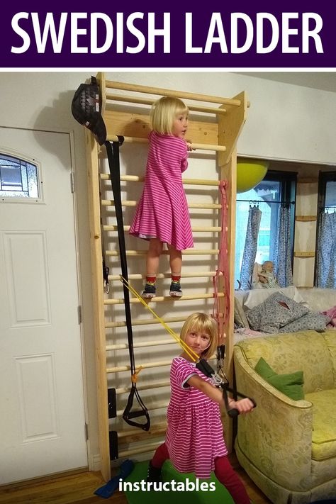 The Swedish ladder, otherwise called a stall bar, is a great aide for backbends, bar work, and handstands. #Instructables #workshop #woodshop #woodworking #carpentry #exercise #gymnastics #workout Swedish Ladder, Home Yoga Room, Diy Home Gym, Diy Ladder, No Sew Curtains, Easy Build, Pull Up Bar, Massage Room, Stud Walls