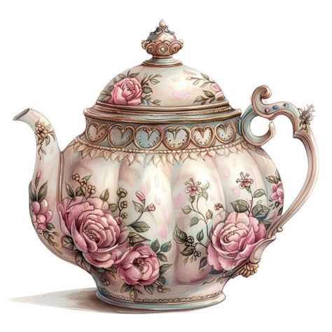 Teapot Drawing, Tea Cup Art, Tea Crafts, Fairy Crafts, A Discovery Of Witches, Cup Art, Decoupage Vintage, Teapots And Cups, Tea Pots Vintage