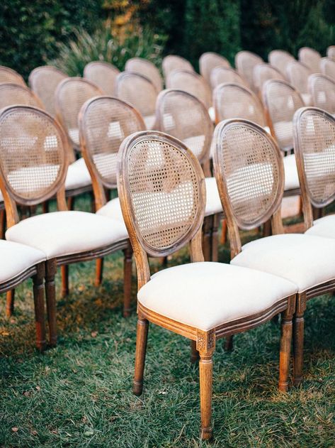 Cane Back Chairs- White // Magnolia Event Design & Planning // lovely Chair // Wedding Chair // Photo Credit Megan Sorel Boho Chairs Wedding, Wicker Chairs Wedding, Vintage Chairs Wedding, Brown Wedding Chairs, Louis Chairs Wedding, Brown Chairs Wedding, Wood Chairs Wedding, Garden Chairs Wedding, Outdoor Wedding Chairs