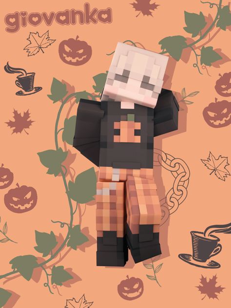 a casual autumn minecraft skin with a pumpkin shirt by giovanka! <3 #Giovanka #Blonde #BrownEyes, #Orange #Black #Pumpkin #LongSleeve #PlaidPants #Plaid #Boots #MinecraftSkin Minecraft Skins Halloween, Minecraft Pumpkin, Minecraft Character Skins, Autumn Skin, Mc Skins, Minecraft Characters, Minecraft Skin, Minecraft Skins, Pumpkin Shirt