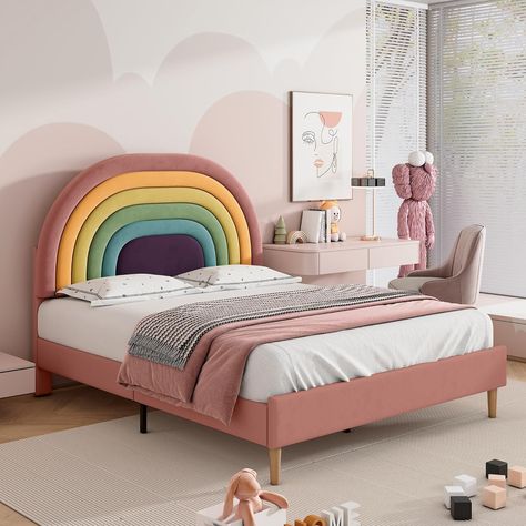 Rainbow Headboard, Youth Bed, Bed Frame Wood, Headboard Velvet, Bed Frame Upholstered, Velvet Bed Frame, Headboard Design, Double Bed Frame, Padded Headboard