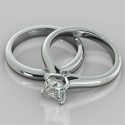 (eBay) 1.56 Ct Princess Cut Diamond Wedding Band Set White Gold 925 Sterling Sliver K Stylish Engagement Rings, Halo Wedding Set, Wedding Rings Princess Cut, Comfort Fit Wedding Band, Princess Cut Moissanite, Cathedral Wedding, Asscher Cut, Bridal Bands, Engagement Bands