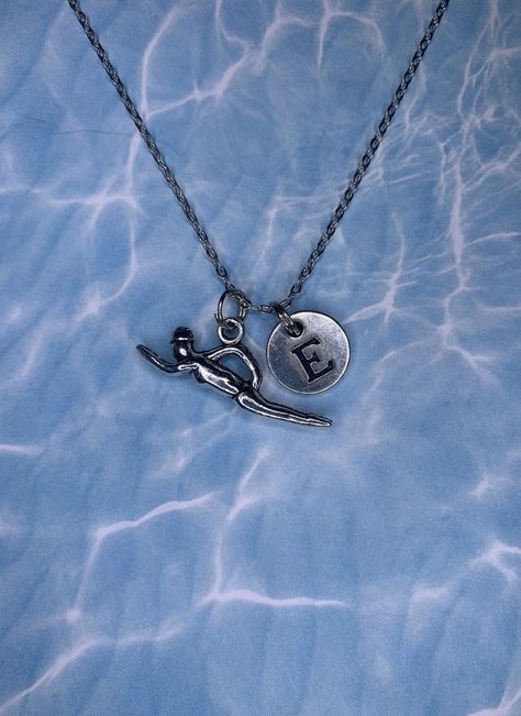 Excited to share this item from my #etsy shop: Sports Theme Necklace with Tibetan Silver Swimmer Swimming in Pool Charm & Personalized Initial - Great Coach or Player Gift - Free Shipping Swimming Jewelry, Boat Oars, Swimmers Life, Kabbalah Bracelet, Disney Clipart, Charmed Sisters, Swim Gifts, Sports Jewelry, Castle Rock