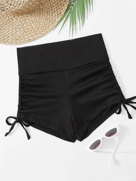 Drawstring Side Bikini Shorts | SHEIN USA Korean Airport Fashion, Flare Leg Pants, Elegant Dresses Long, Beachwear For Women, Shein Style, Black Casual, Wide Leg Jeans, All Fashion