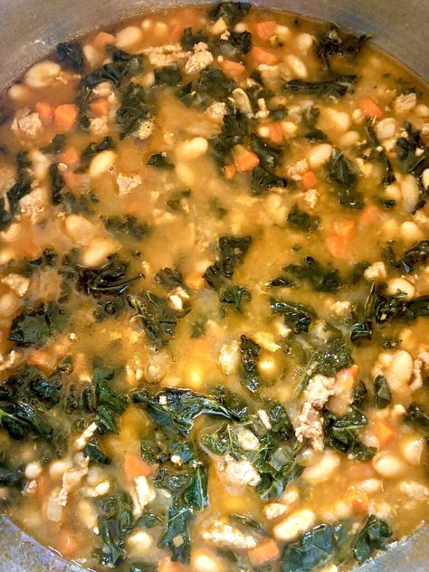 Lemony White Bean Soup with Turkey and Greens Lemony White Bean Soup, White Bean Sausage Soup, Soup With Turkey, Bean Sausage, Healthy Hearty Meals, Bean And Sausage Soup, Sausage Soup Recipes, Beans And Sausage, Italian Sausage Soup