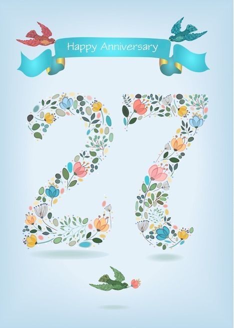 Happy 27th Anniversary, 27th Wedding Anniversary, 28th Wedding Anniversary, 22nd Wedding Anniversary, Floral Happy Birthday, Happy Birthday Floral, 27th Anniversary, Number 27, Birthday Wishes Greetings