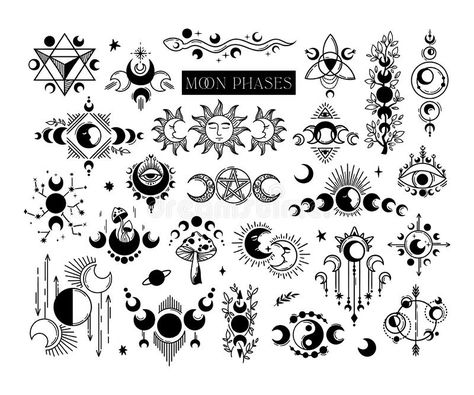 Floral Moon Phases, The Moon Illustration, Moon Cycle Tattoo, Moon And Flowers, Phase Of The Moon, Moon Phases Tattoo, Celestial Tattoo, Geometric Coloring Pages, Metaphysical Art