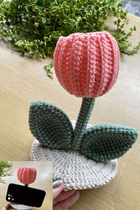 Crochet Tulip Phone Holder | Crochet tulip | Tulip Phone Stand 💕🌷🌷 #crochet #crochetflower #tulip #valentineday Hello friends 💕🌷🌹🎁 Support my channel with your likes 💖and comments. Thanks! 🙏 Finished size: Height 15 cm. Width 15 cm. Phone Holder Crochet Free Pattern, Crochet Phone Stand Free Pattern, Crochet Phone Stand, Hippie Crochet Patterns Free, Phone Holder Crochet, Crochet Office, Crochet Phone Holder, Hippie Crochet Patterns, Diy Crochet Amigurumi