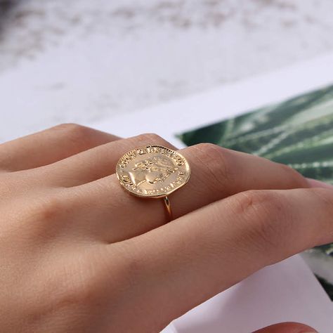 Open Ring Gold, Red Stone Necklace, Apple Watch Fashion, Dainty Gold Jewelry, Gold Ring Designs, Dollar Coin, Indian Wedding Jewelry, Coin Ring, Classy Jewelry