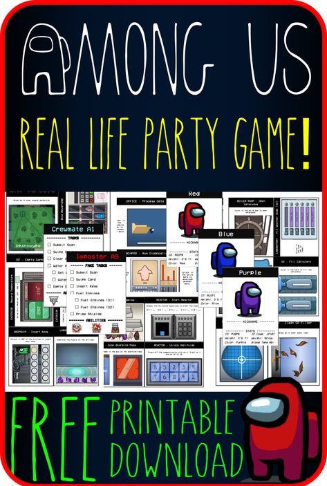 Among Us Game In Real Life Tasks, Among Us Birthday Party Games, Among Us Free Printable, Among Us Birthday Party, Among Us Party, Among Us Birthday, Party Game Ideas, Among Us Game, Youth Groups