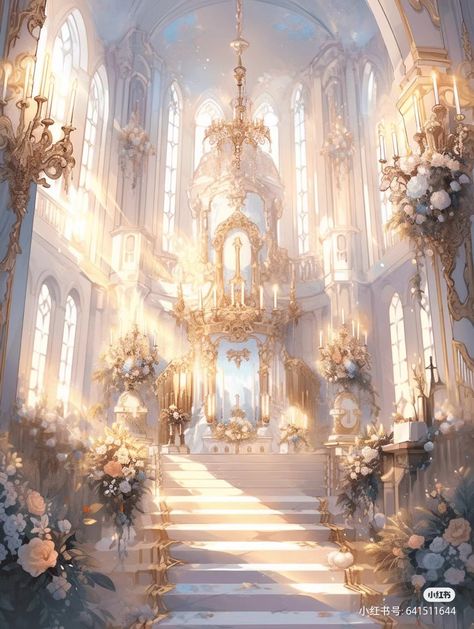 Background Kerajaan Aesthetic, White And Gold Castle, Fantasy Story Ideas, Sacred Garden, White Castle, Fantasy Rooms, Castle Aesthetic, Dreamy Artwork, Fantasy Castle