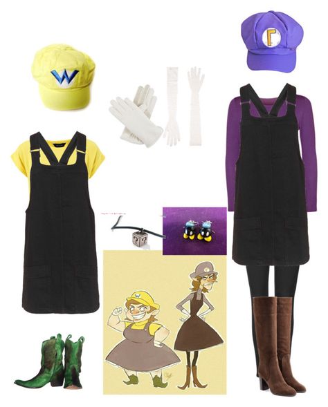 "Wanda and Waluci (Female Wario and Female Waluigi)" by videogamergirl2003 on Polyvore featuring Topshop, WearAll, Nintendo, Isotoner, Sergio Rossi and Gentryportofino Female Waluigi Costume, Wario Costume Female, Waluigi Costume Women, Wario Waluigi Costume, Waluigi Costume, Wario Costume, Wario Waluigi, Mario Halloween Costumes, Mario Halloween