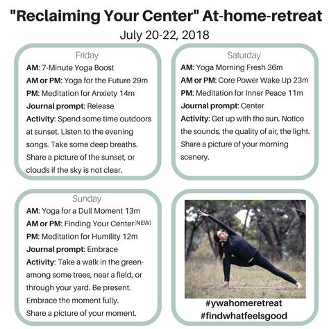 Welcome to the “Reclaiming Your Center” At Home Retreat! We are so excited that we can share this retreat time together with all of you around the world! Next Friday we kick off the second annual At Home Yoga with Adriene Yoga Retreat! This weekend at home retreat coincides with the retreat Adriene is leading … Yoga Retreat At Home, Home Yoga Retreat, At Home Retreat Ideas, Silent Retreat At Home, At Home Retreat, Adriene Mishler, Holistic Practices, Home Retreat, Retreat Centre