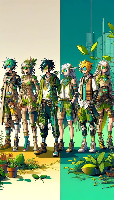 Solar Punk Nature Core Solar Punk Earth Core, Solar Punk Fashion Men, Solarpunk Fashion Outfits, Solar Punk Character Design, Bio Punk Aesthetic, Solar Punk Outfit, Solar Punk Aesthetic Fashion, Solarpunk Character Design, Solar Punk Art