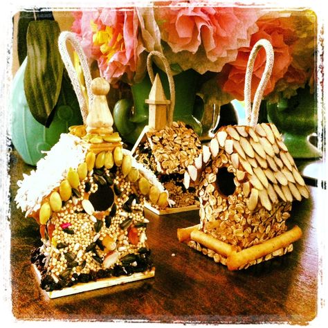 FACCI DESIGNS: For the BIrds - Bird Houses with Edible Glue Bird Seed Crafts, Edible Birdhouse, Feed The Birds, Bird Feeder Craft, Bird Seed Ornaments, Homemade Bird Houses, Bird Treats, Homemade Bird Feeders, Bird Aviary