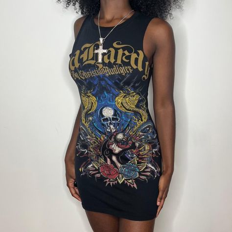 I might be biased but you should probably buy this on Depop 👍 https://depop.app.link/bwMzehqkbzb Y2k Ed Hardy, Graphic Dress, Ed Hardy, Gems, Feel Free, How To Wear, Quick Saves