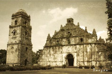 San Agustin Church. Erected, 1710. Paoay, Ilocos Norte. Paoay Church is the Roman Catholic parish church of the municipality of Paoay, Ilocos Norte in the Philippines. Completed in 1710, the church is famous for its distinct architecture highlighted by the enormous buttresses on the sides and back of the building. In 1993, the church was designated as a UNESCO World Heritage Site as one best examples of the Baroque Churches of the Philippines. Baroque Churches Of The Philippines, Architecture In The Philippines, San Agustin Church, Architecture Development, Philippine Architecture, Philippine History, Ilocos Norte, Famous Architecture, Roman Architecture