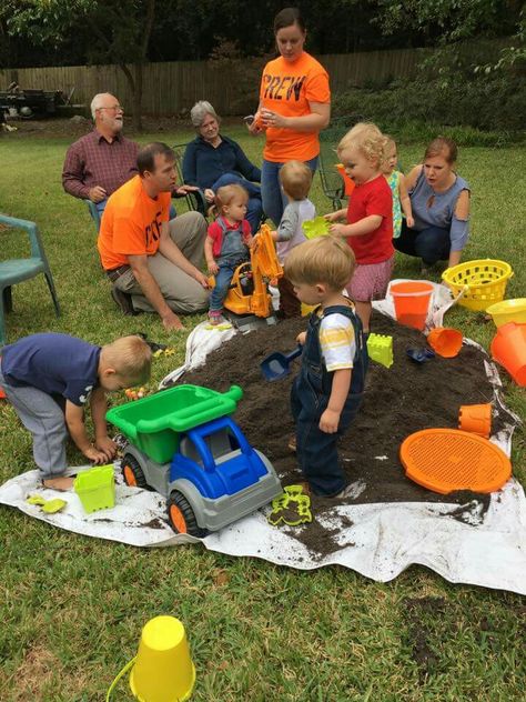 Construction party. Dirt pile with hidden toys and bugs Construction Party Mom Outfit, Construction Party, Construction Birthday, Third Birthday, Bday Ideas, Birthday Boy, Spare Tire, Mom Outfits, Bday Party