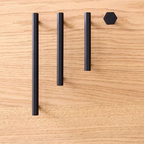 Alden Hexagon Hardware - Matte Black | West Elm Black Hardware Bathroom, West Elm Bathroom, Black West, Modern Cabinet Hardware, Black Cabinet Hardware, Kitchen Refresh, Cabinets Drawers, Matte Black Hardware, Mid Century Modern Kitchen