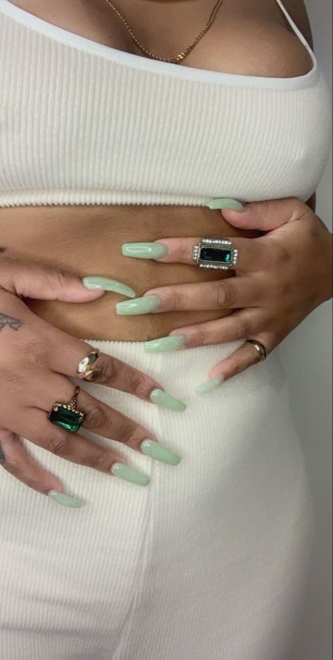 Jade Nails Acrylic Short, Jade Color Nails Acrylic, Jade Stone Nails, Jade Green Acrylic Nails, Jade Color Nails, Green Jade Nails, Jade Nails Acrylic, Jade Nails Designs, Jade Green Nails Acrylic