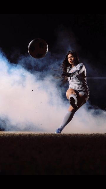 Fire Soccer Pics, Cool Sports Pictures, Professional Soccer Pictures, Soccer Senior Portraits, Senior Soccer Photoshoot, Senior Ambassador Photography, Soccer Headshots, Dramatic Sports Photography, Soccer Picture Ideas