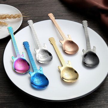 Stainless Steel Guitar Spoon Flatware Design, Coffee Stirrers, Spoon Gifts, Coffee Spoons, Stainless Steel Microwave, Ice Cream Candy, Steel Guitar, Ice Cream Spoon, Drinking Accessories