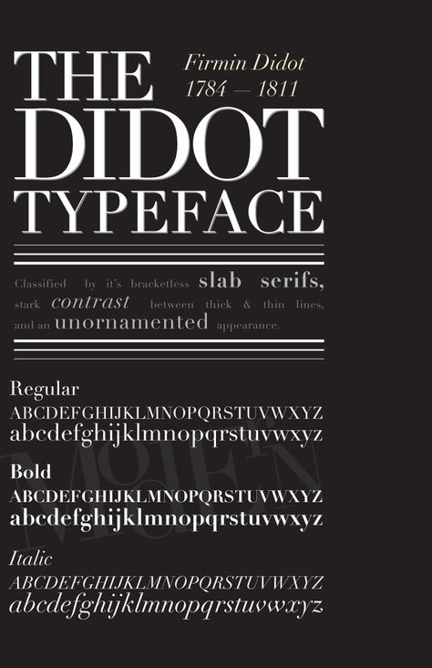 Francia / Tipografía DIDOT (1784) Romana moderna / serif limpios / mucho contraste entre gruesos y finos. Didot Typography, Typeface Poster, Firmin Didot, Business Fonts, Type Specimen, Self Branding, Poster Fonts, Text Types, Leaflet Design