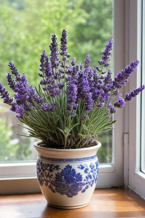 Lavender House Plant, Can You Grow Lavender Indoors, Lavender In Vase, Grow Lavender Indoors, Lavender Plant Indoors, Lavender In A Pot, Lavender Planter, Growing Lavender Indoors, Indoor Lavender Plant