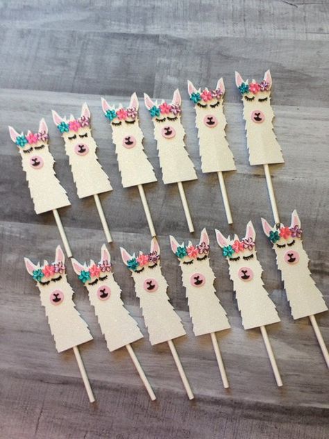 Llama Cupcakes Llama Cupcake Topper Glitter Llamas Llama image 2 Llama Cupcakes, Fiesta Party Theme, Decorating Cupcakes, Llama Birthday, Fiesta Theme Party, Shower Desserts, Baby Shower Desserts, Lollipop Sticks, Baby Shower Food