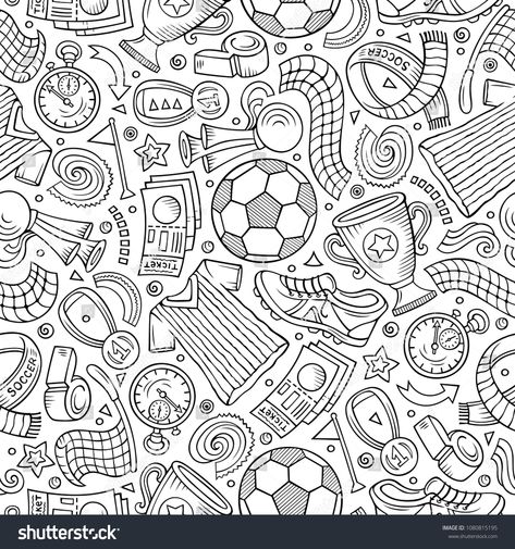 Cartoon hand-drawn Soccer seamless pattern. Lots of symbols, objects and elements. Perfect funny vector background. #Ad , #Ad, #seamless#pattern#Lots#Soccer Symbol Design, Social Media Design Graphics, Pattern Illustration, Business Flyer, Vector Background, Seamless Pattern, Digital Illustration, Seamless Patterns, Hand Drawn