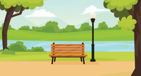 Flat Style, Flat Illustration, Park Bench, Fashion Flats, The Park, Vector Art, Lanterns, Vector Free, Vector Illustration