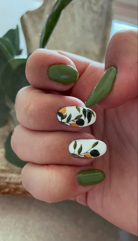 Olive Branch Nails, Greenery Nails, Plant Nail Designs, Plant Nail Art, Plant Nails, Simple Nail Art Videos, Blue Wedding Nails, Olive Skin, Nail Art Videos