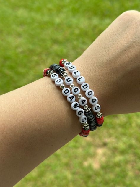 Georgia Bulldogs Clay Bead Bracelet, Bead Brackets, Ga Bulldogs, Go Dawgs, Clay Bead Bracelet, Christian Bracelets, Clay Bead, Bracelet Ideas, Bead Bracelets