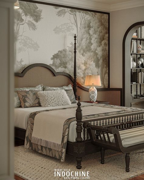 WINDY INDOCHINE :: Behance Indochine Bedroom, Colonial Style Bedroom, Colonial Interiors, Indochine Interior, Hotel Room Design, Interior Design Photography, Bedroom Decor Design, Classic Bedroom, Town House