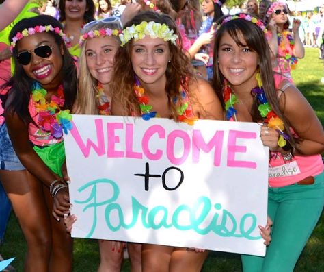 Welcome to Paradise Bid Day theme! Follow us on Tumblr at http://alphasigluc.tumblr.com/ Welcome To Paradise Bid Day, Sisterhood Activities, Recruitment Ideas, Welcome To Paradise, Sorority Bid Day, Bid Day Themes, Alpha Omega, Phi Mu, Island Paradise