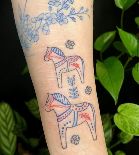 Swedish Horse Tattoo, Welsh Tattoo Ideas, Dala Horse Tattoo, Artichoke Tattoo, Sweden Tattoo, Welsh Tattoo, Swedish Tattoo, Grandpa Tattoo, Tattoos 2024