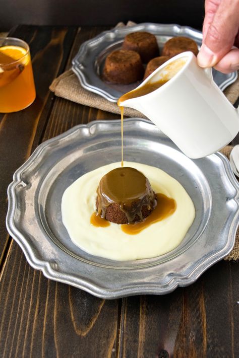 Sticky toffee pudding. A moist date cake with toffee sauce and English custard. English Custard, British Desserts, Date Cake, Toffee Sauce, Toffee Pudding, Sticky Toffee Pudding, Sticky Toffee, Scrumptious Desserts, Pudding Cake