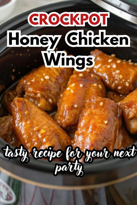 Close-up of honey chicken wings in a crockpot with a rich glaze, ready to be served. Crockpot Wings Recipe, Crockpot Honey Chicken, Crockpot Bbq Chicken Wings, Crockpot Wings, Crockpot Chicken Wings, Crock Pot Chicken Wings, Wings Recipe Crockpot, Honey Chicken Crockpot, Wings Slow Cooker