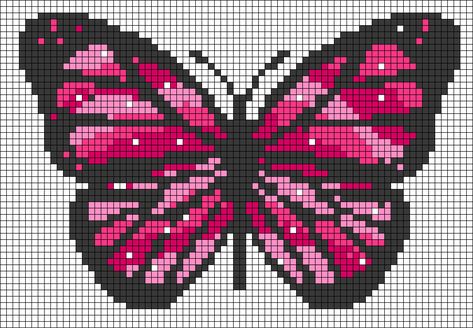 Butterfly Pixel Art, Intarsia Crochet, Easy Butterfly, Animal Aesthetic, Crochet Butterfly Pattern, Butterfly Insect, Crochet Patterns Free, Pearl Beads Pattern, Applique Tutorial