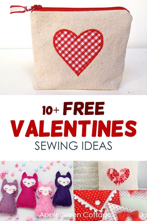 Here's a collection of 10+ adorable and easy Valentines sewing projects with links to free valentines sewing patterns and beginner valentines day crafts you just won't be able to resist. Sew up a few quick and easy Valentines gifts for your loved ones! #valentinesgifts Valentines Sewing Projects, Easy Valentines Gifts, Quick Valentines Gifts, Valentines Sewing, Valentine Sewing, Sew Gifts, Simple Valentines Gifts, Valentines Day Crafts, Easy Valentines